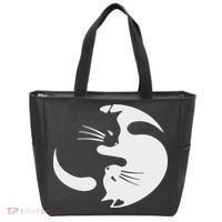 Yin Yang Cat Symbol Cute Black And White Cat Kitty Halloween Tote Bag thumb 0