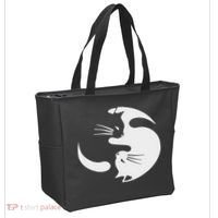 Yin Yang Cat Symbol Cute Black And White Cat Kitty Halloween Tote Bag thumb 2