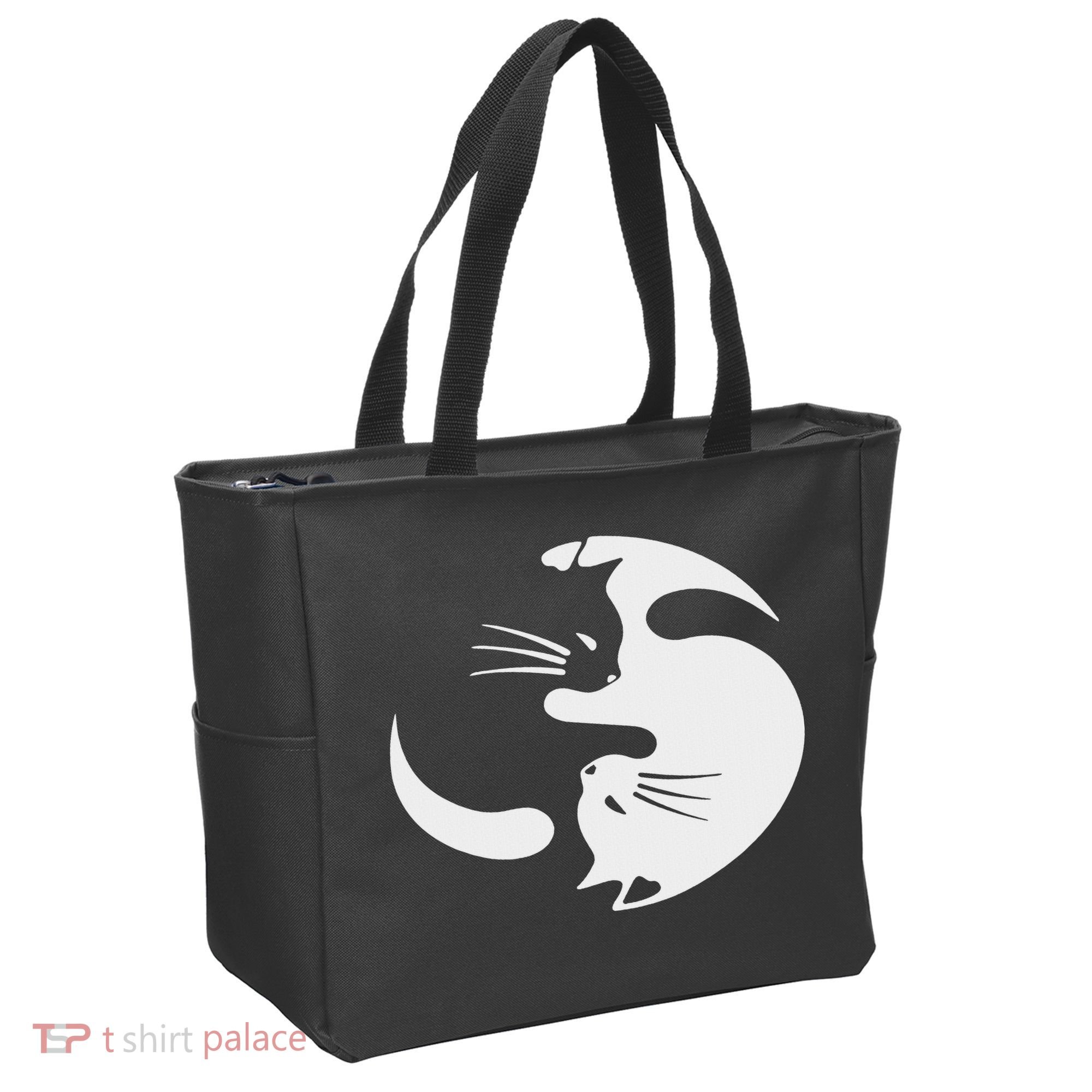 Yin Yang Cat Symbol Cute Black And White Cat Kitty Halloween Tote Bag