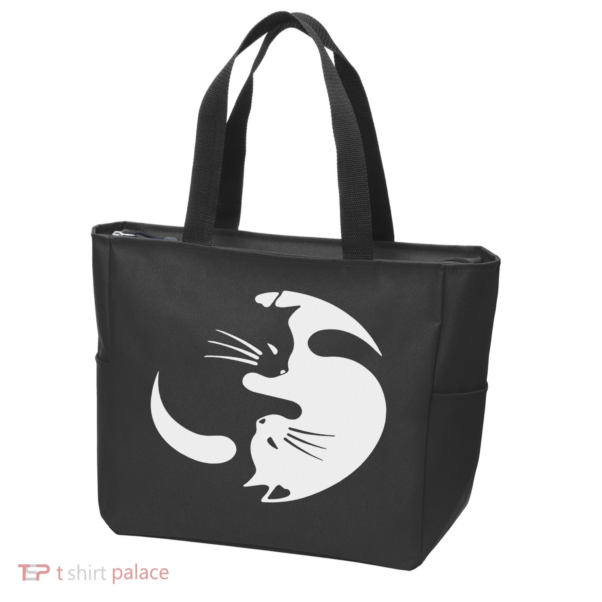 Yin Yang Cat Symbol Cute Black And White Cat Kitty Halloween Tote Bag