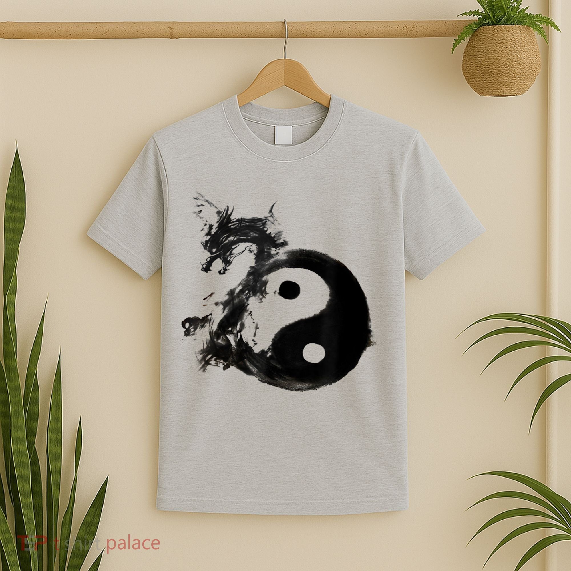 Yin Yang Dragon Water Ink Chinese Tai Chi T-Shirt