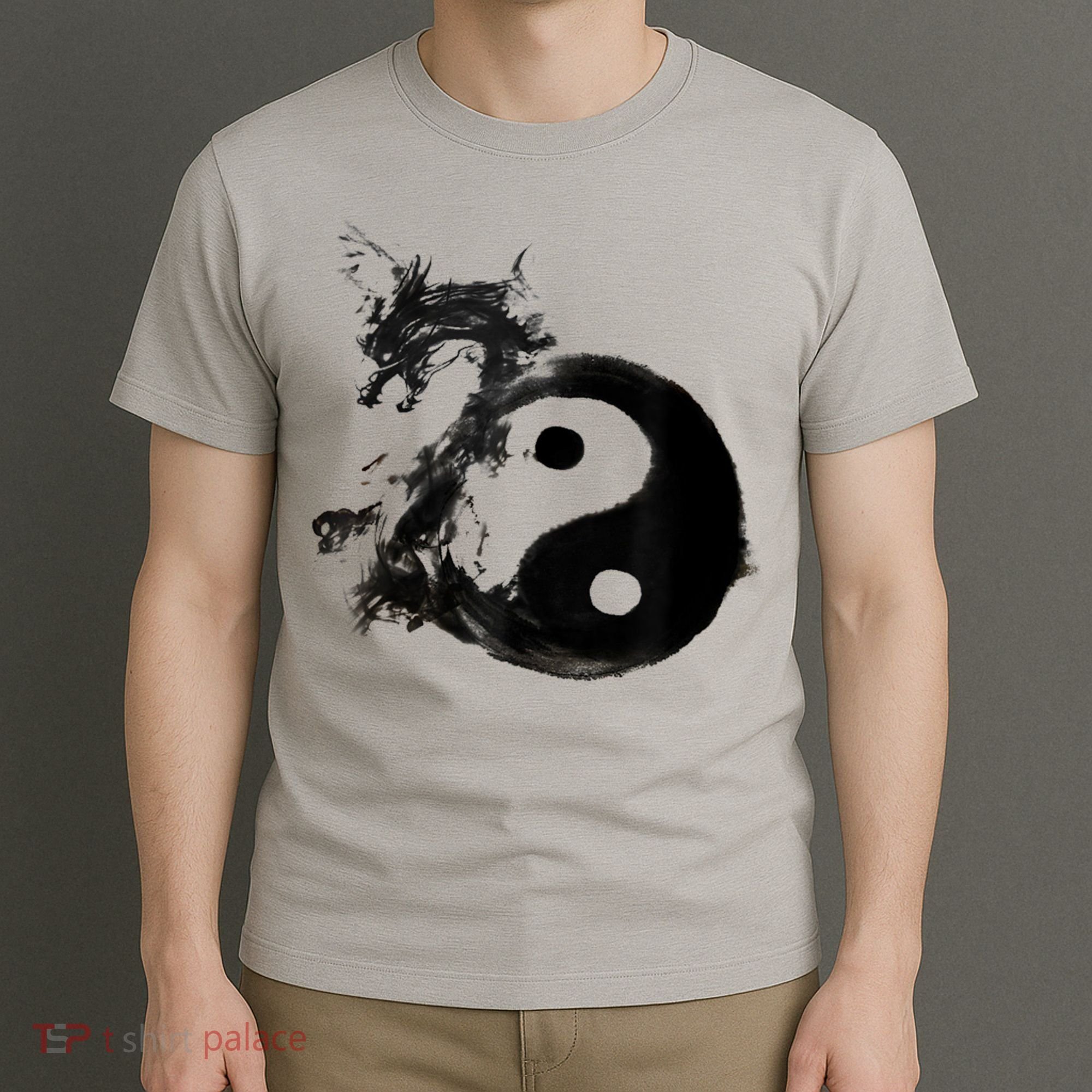 Yin Yang Dragon Water Ink Chinese Tai Chi T-Shirt