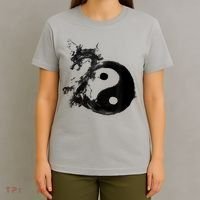 Yin Yang Dragon Water Ink Chinese Tai Chi T-Shirt thumb 4