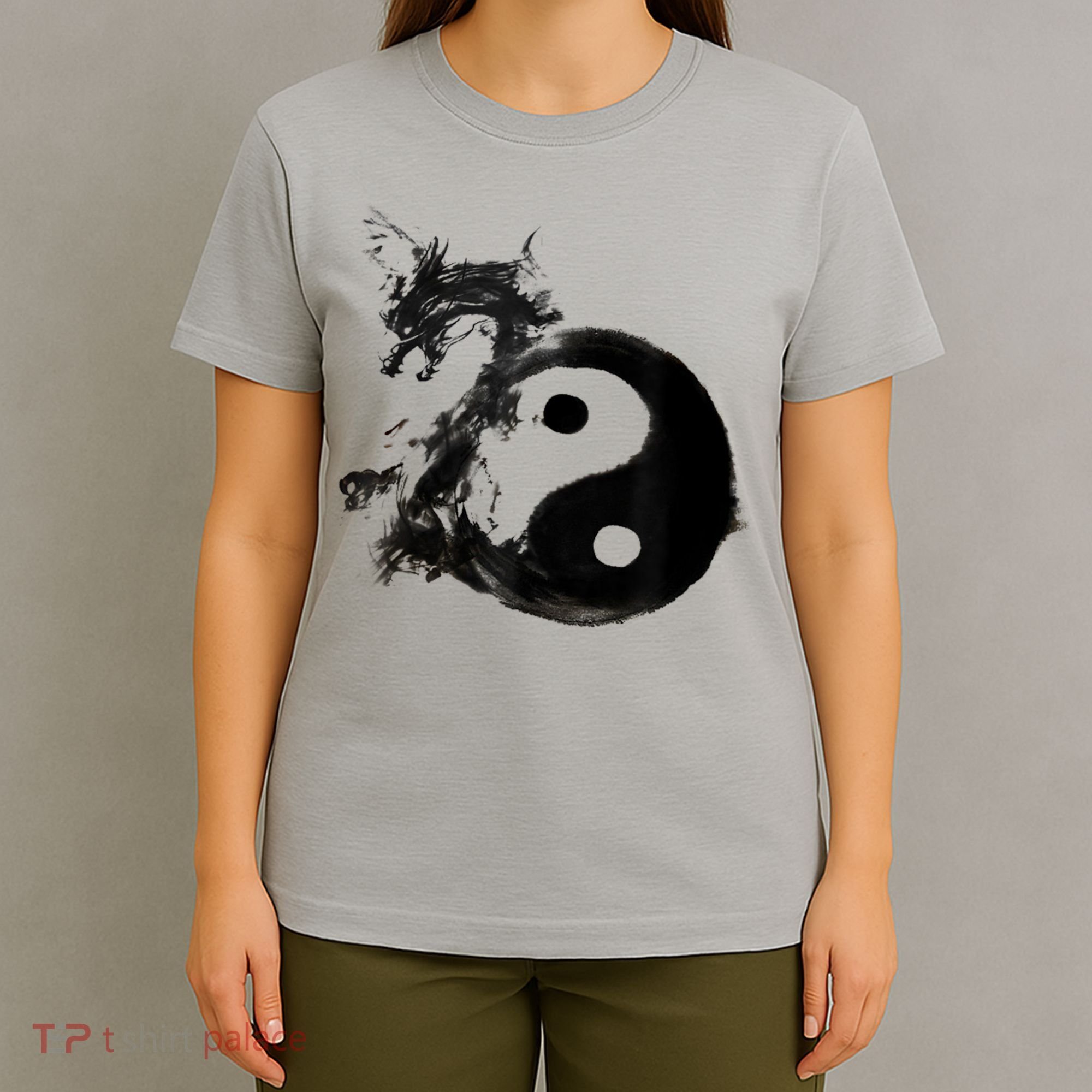 Yin Yang Dragon Water Ink Chinese Tai Chi T-Shirt