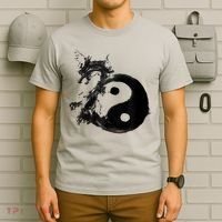 Yin Yang Dragon Water Ink Chinese Tai Chi T-Shirt thumb 6