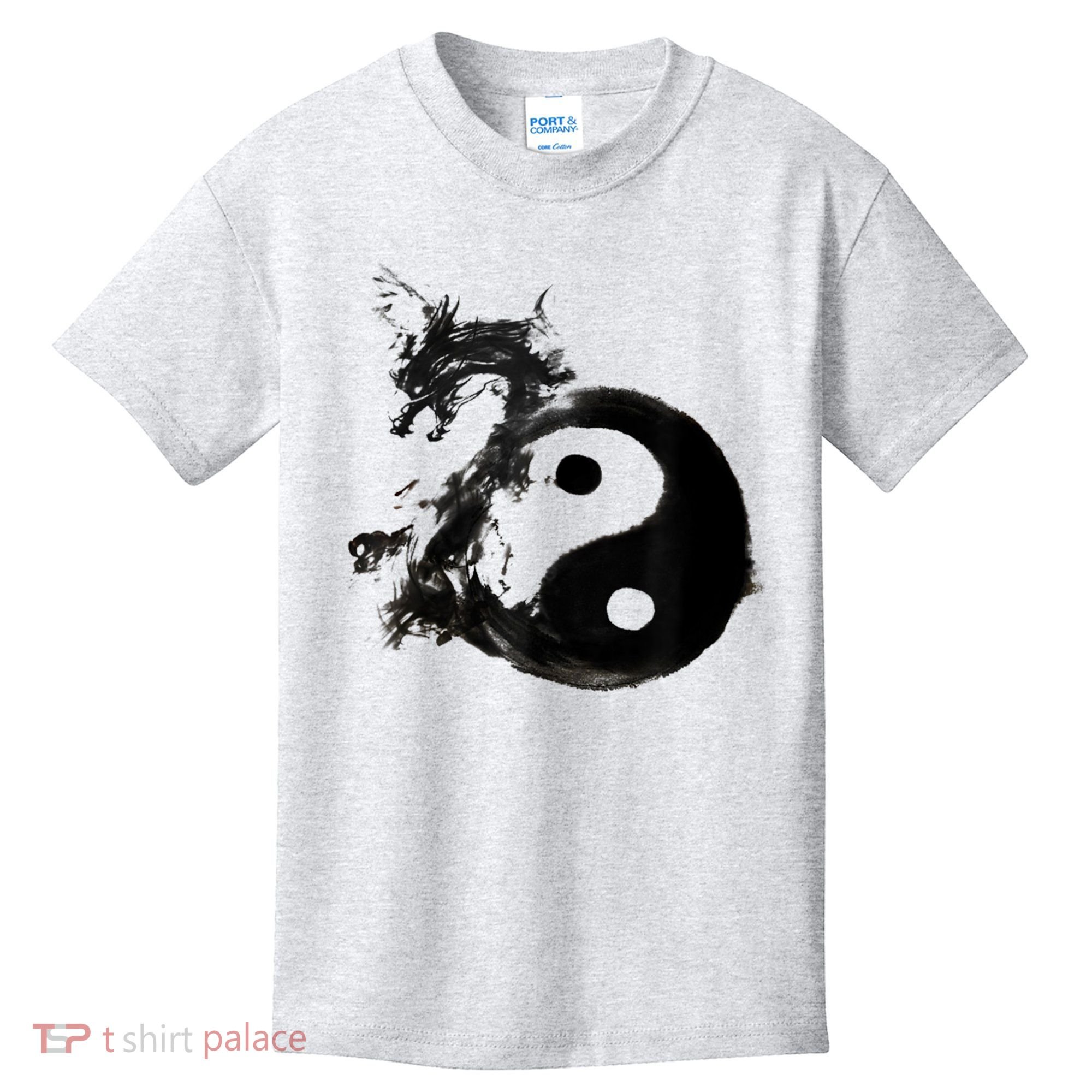 Yin Yang Dragon Water Ink Chinese Tai Chi Kids T-Shirt