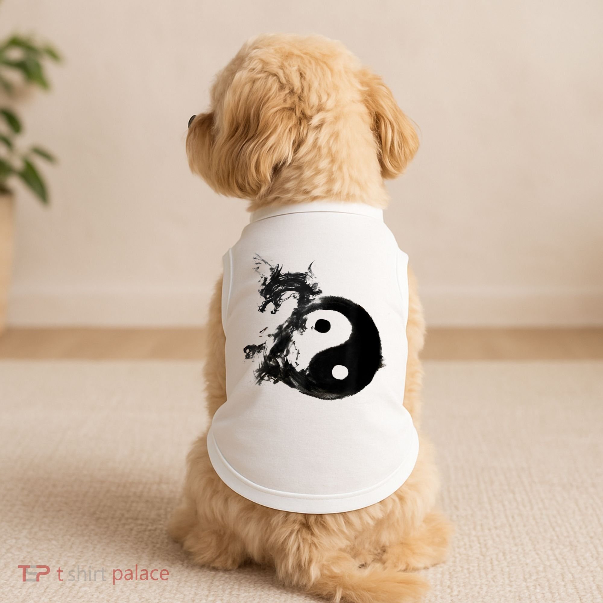 Yin Yang Dragon Water Ink Chinese Tai Chi Doggie Tank