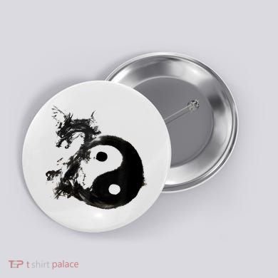 Yin Yang Dragon Water Ink Chinese Tai Chi Button