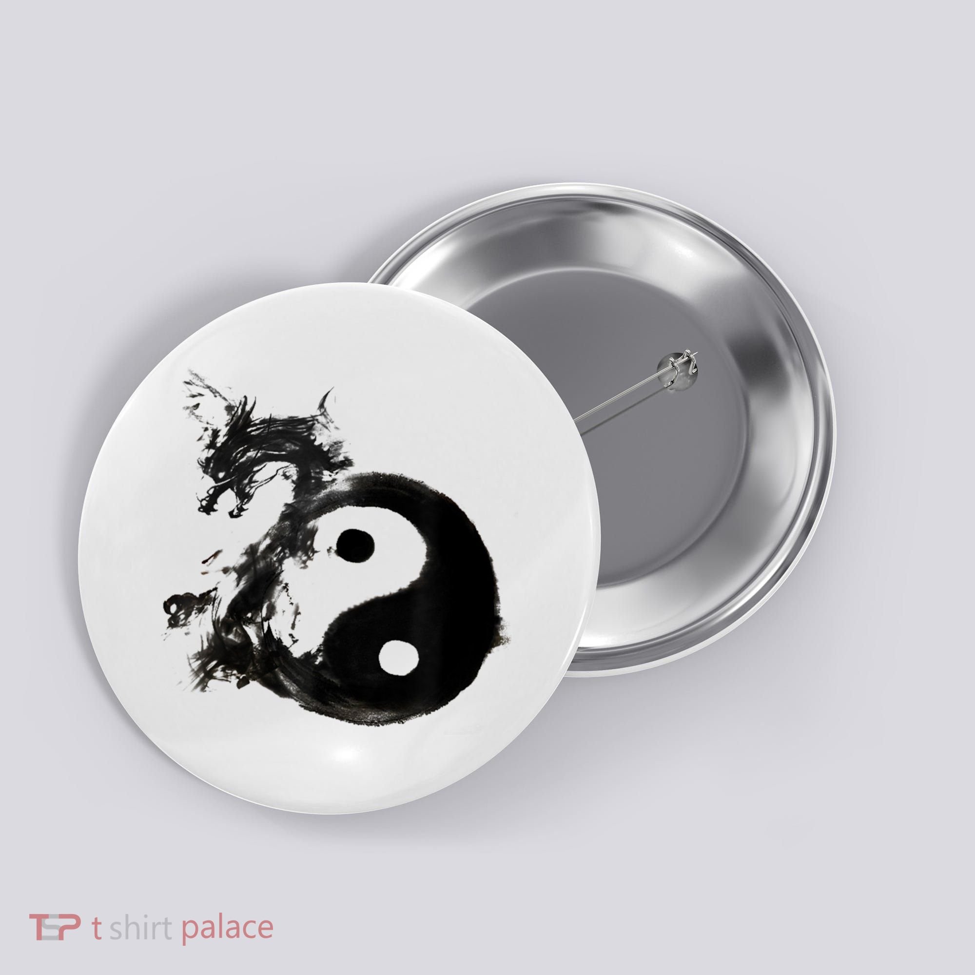 Yin Yang Dragon Water Ink Chinese Tai Chi Button