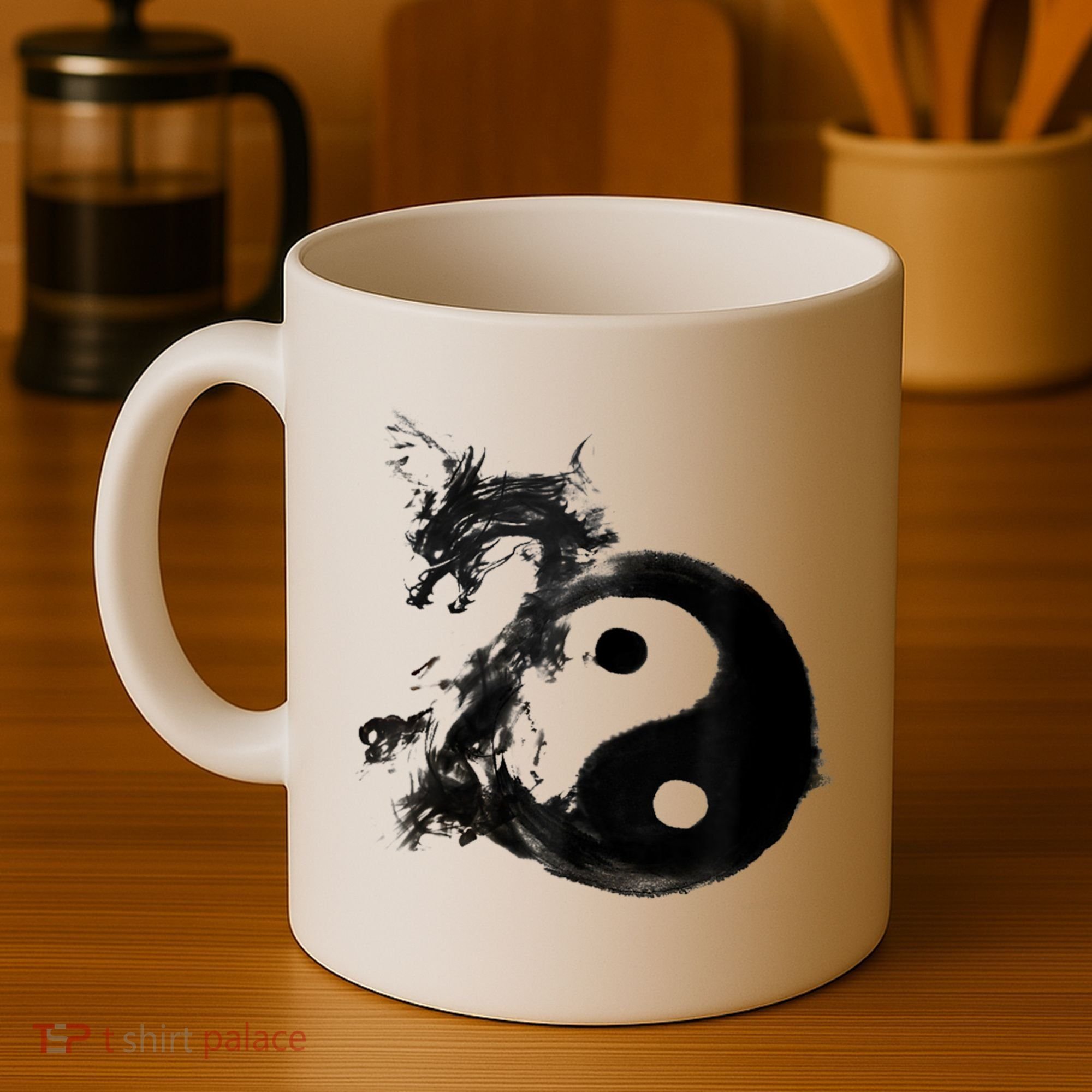 Yin Yang Dragon Water Ink Chinese Tai Chi Coffee Mug