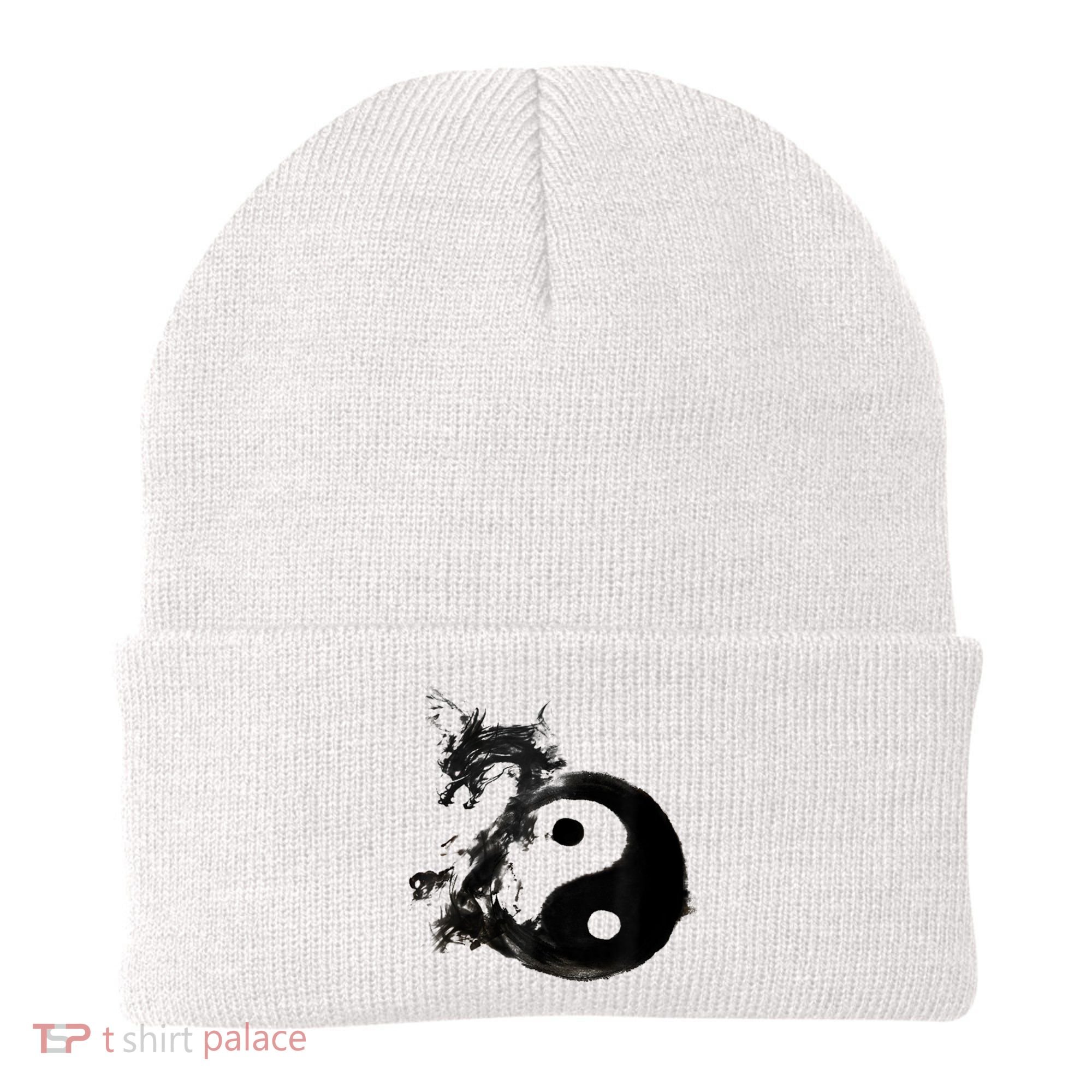 Yin Yang Dragon Water Ink Chinese Tai Chi Beanie