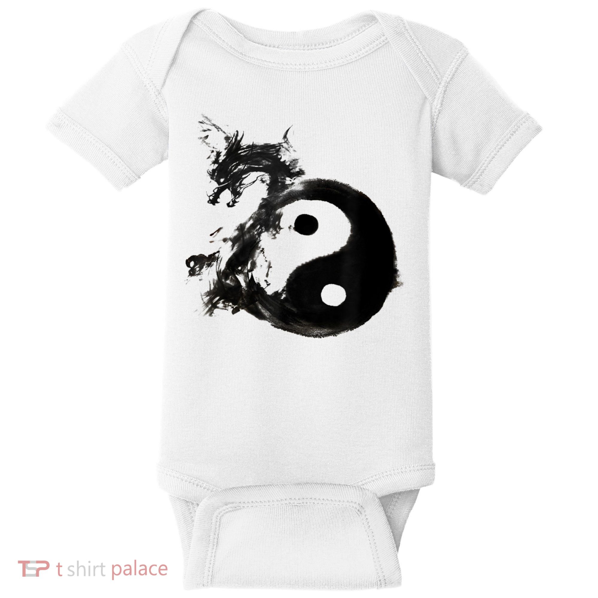 Yin Yang Dragon Water Ink Chinese Tai Chi Baby Bodysuit