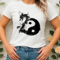 Yin Yang Dragon Water Ink Chinese Tai Chi Women's T-Shirt thumb 2