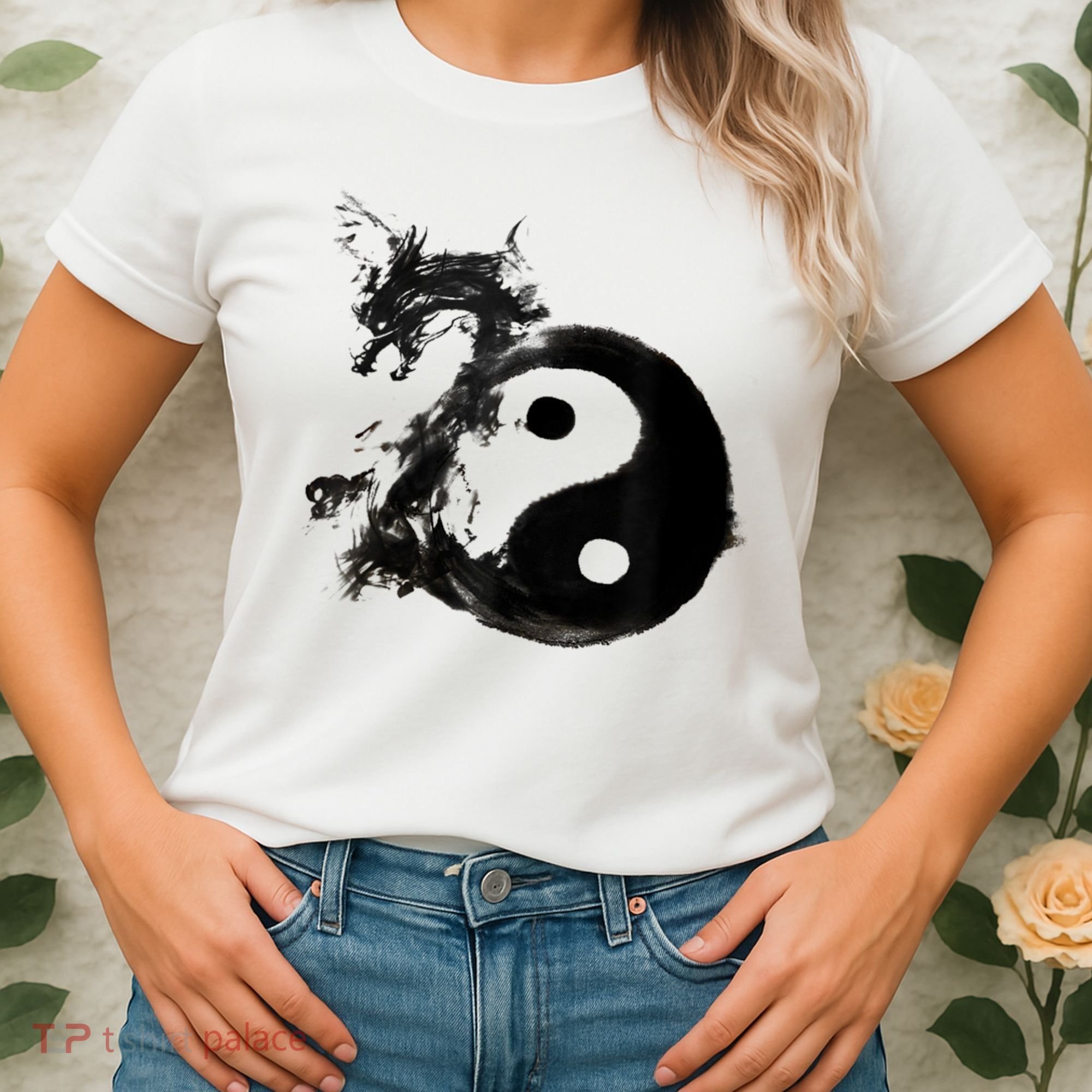 Yin Yang Dragon Water Ink Chinese Tai Chi Women's T-Shirt