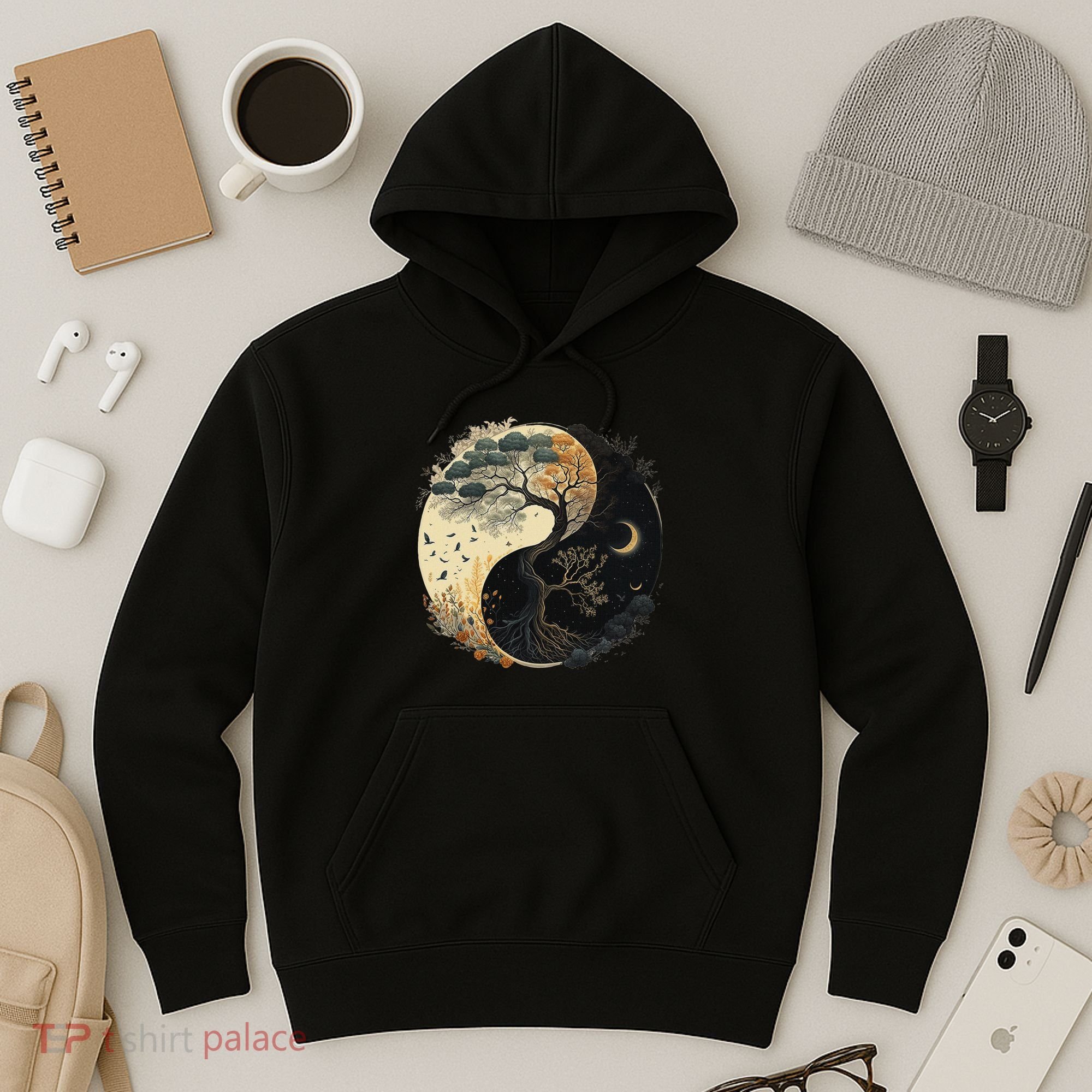 Yin Yang Tree Of Life Moon Sun Duality Hoodie