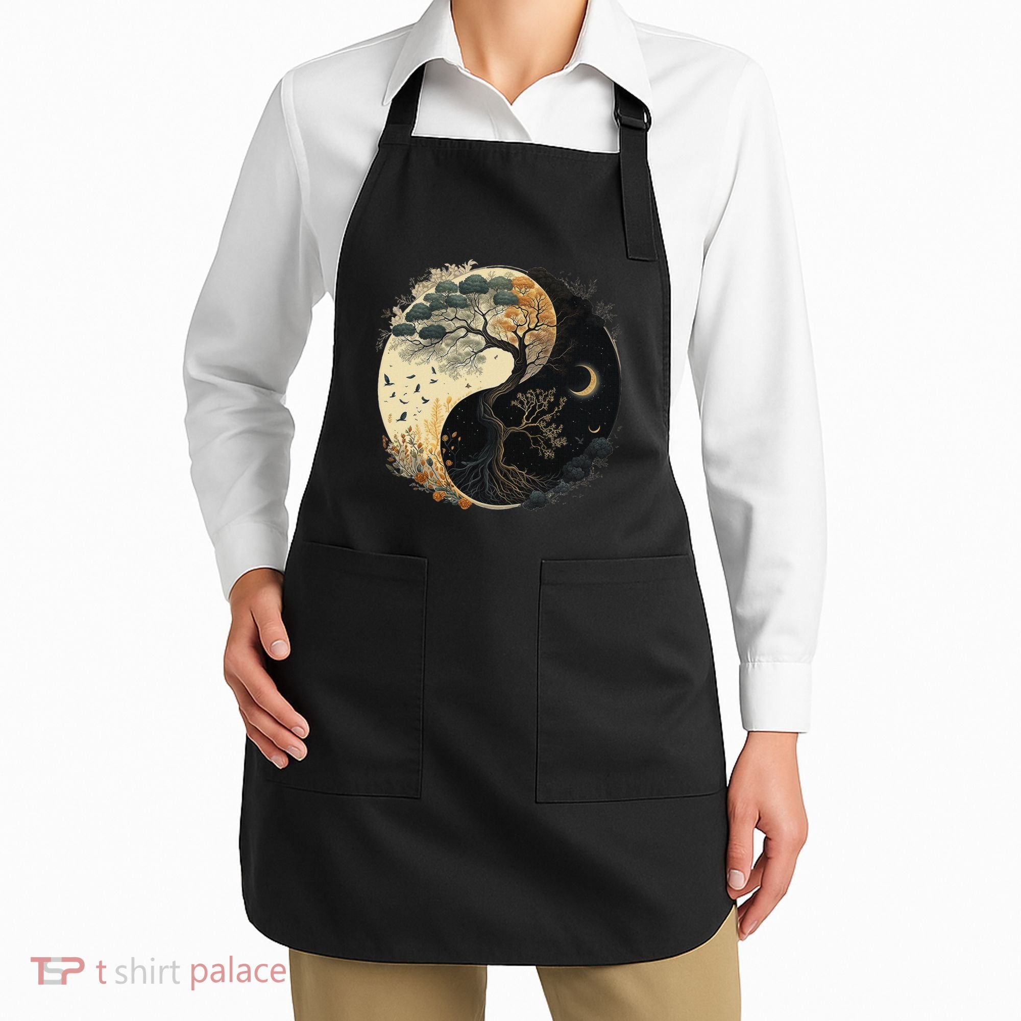 Yin Yang Tree Of Life Moon Sun Duality Apron