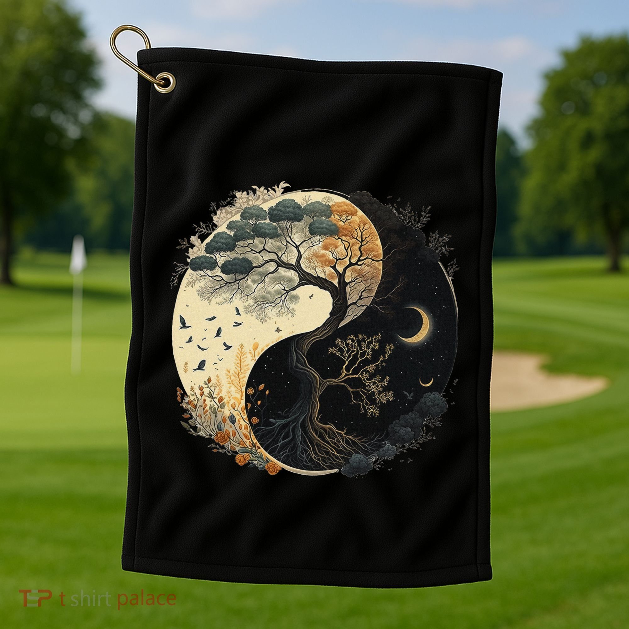 Yin Yang Tree Of Life Moon Sun Duality Golf Towel