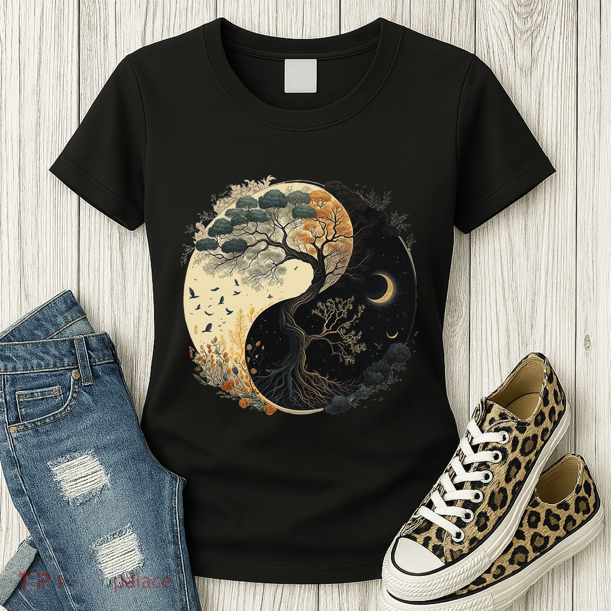 Yin Yang Tree Of Life Moon Sun Duality Women's T-Shirt