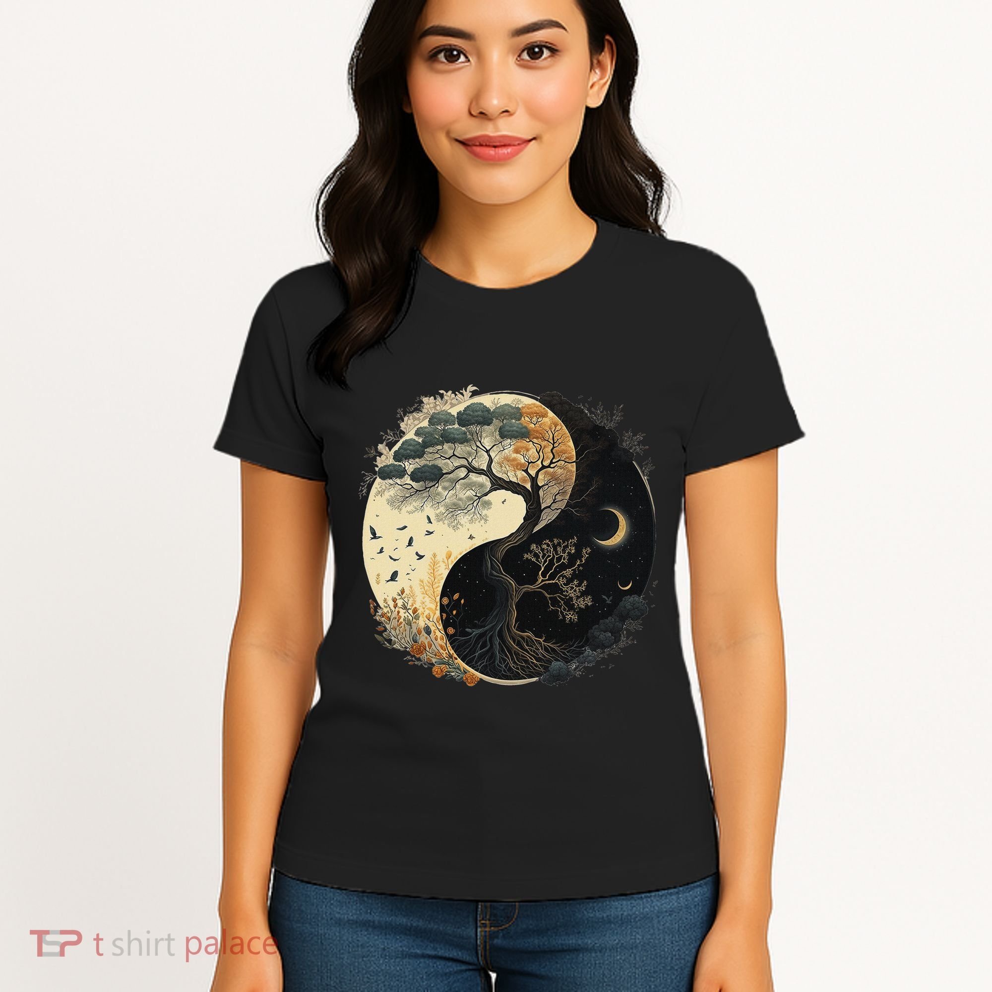 Yin Yang Tree Of Life Moon Sun Duality Women's T-Shirt