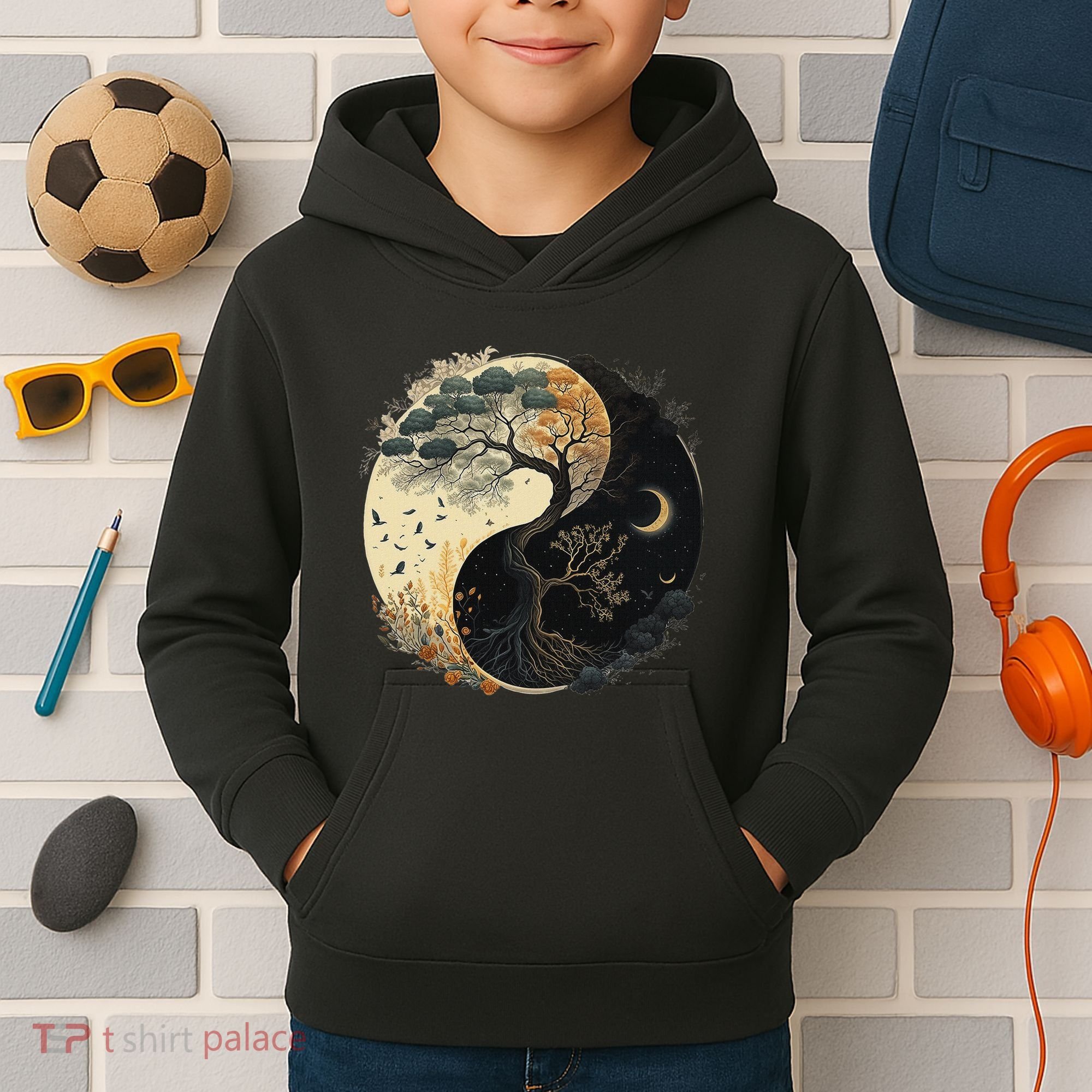 Yin Yang Tree Of Life Moon Sun Duality Kids Hoodie
