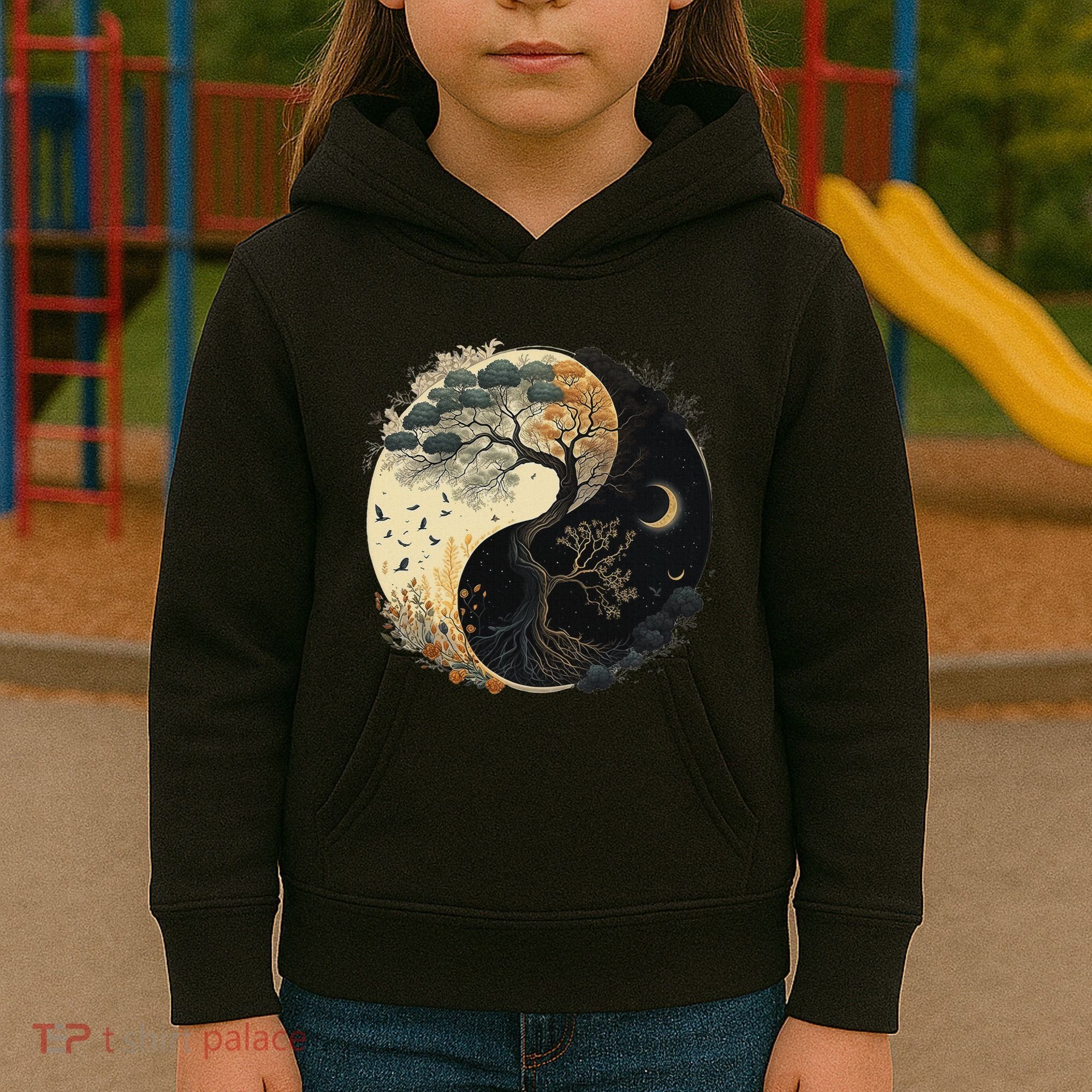 Yin Yang Tree Of Life Moon Sun Duality Kids Hoodie