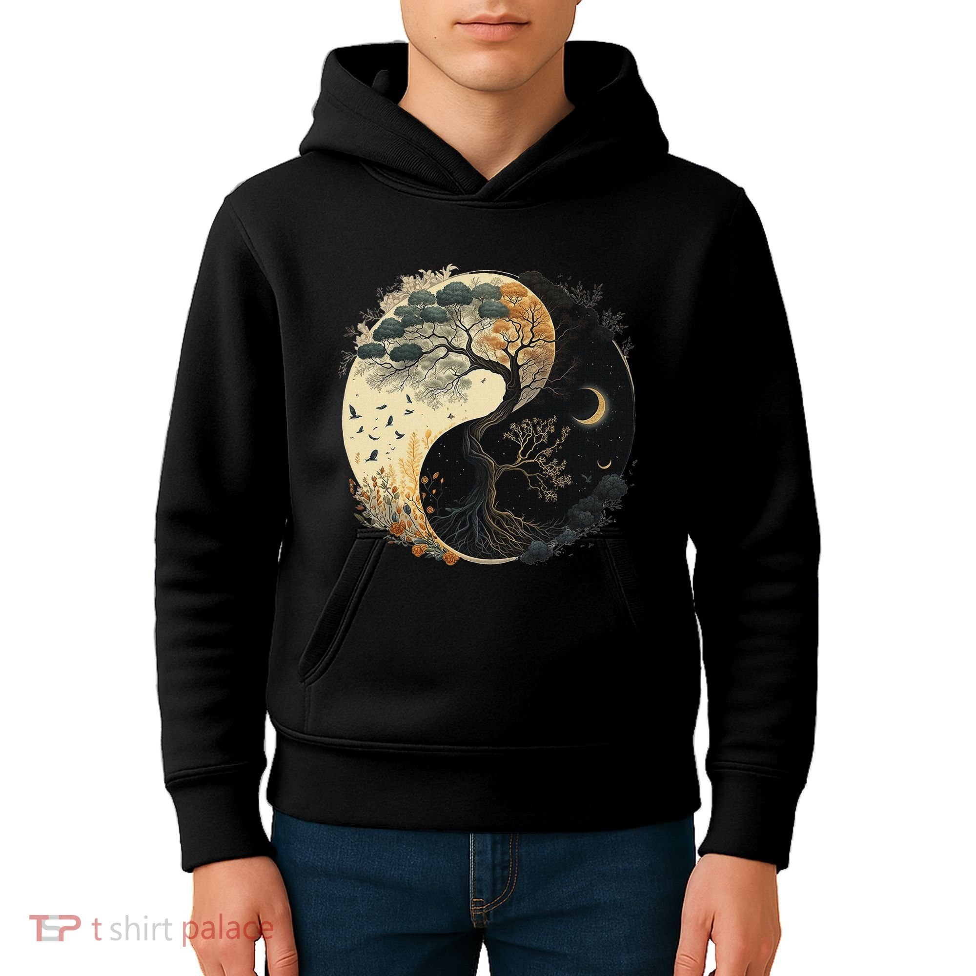 Yin Yang Tree Of Life Moon Sun Duality Kids Hoodie