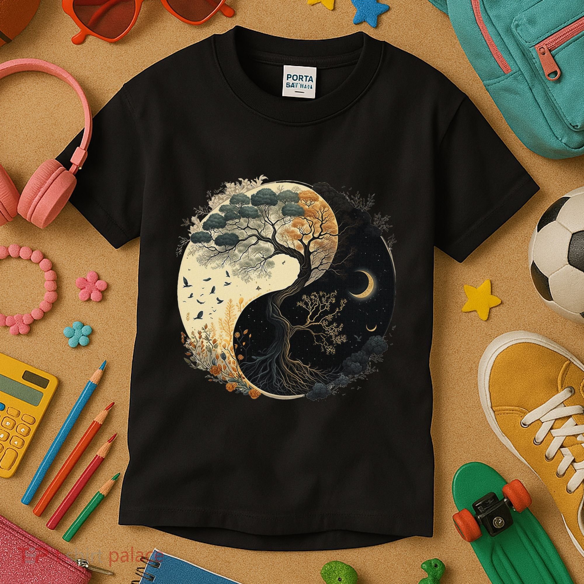 Yin Yang Tree Of Life Moon Sun Duality Kids T-Shirt