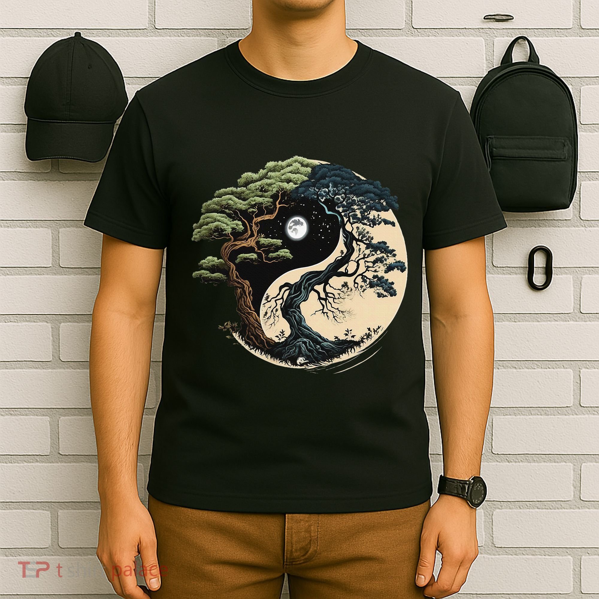 Yin Yang Tree Of Life On Buddhist Bonsai Tree T-Shirt