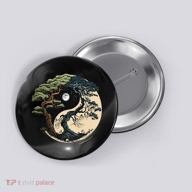 Yin Yang Tree Of Life On Buddhist Bonsai Tree Button