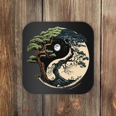 Yin Yang Tree Of Life On Buddhist Bonsai Tree Coaster