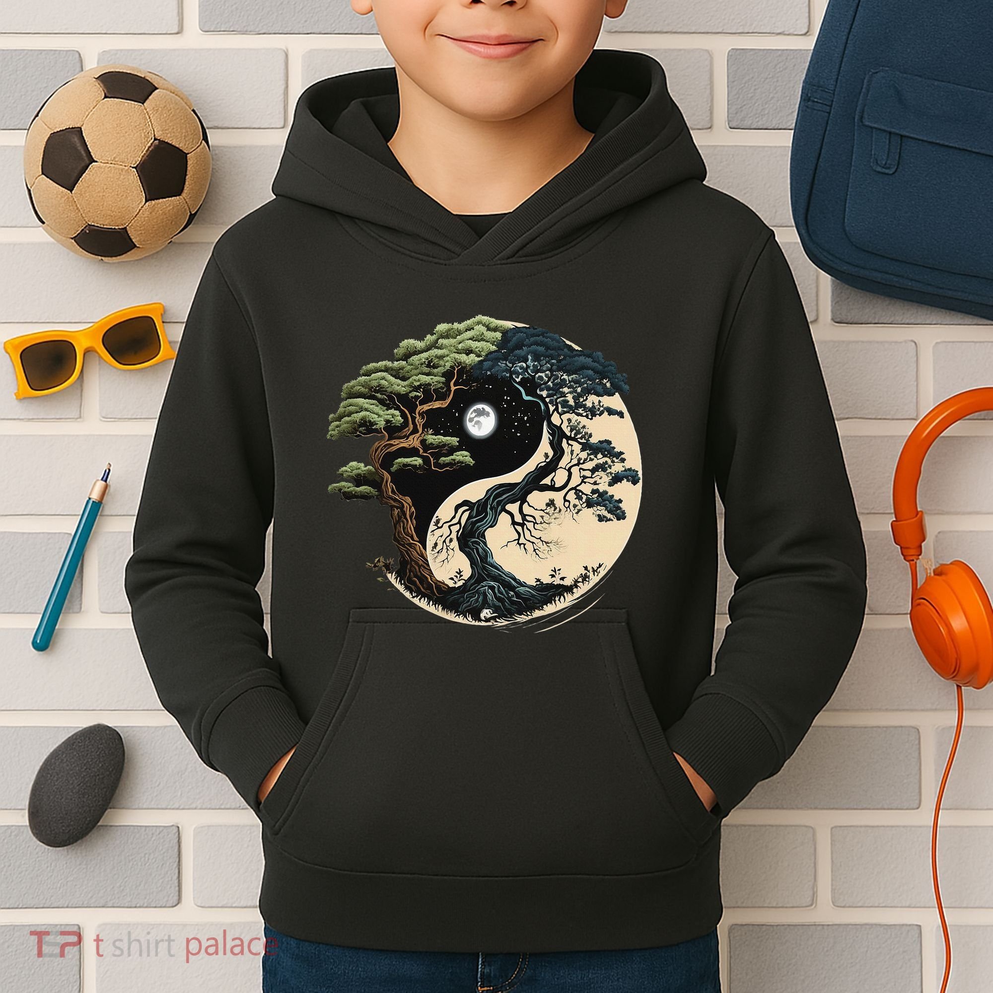 Yin Yang Tree Of Life On Buddhist Bonsai Tree Kids Hoodie