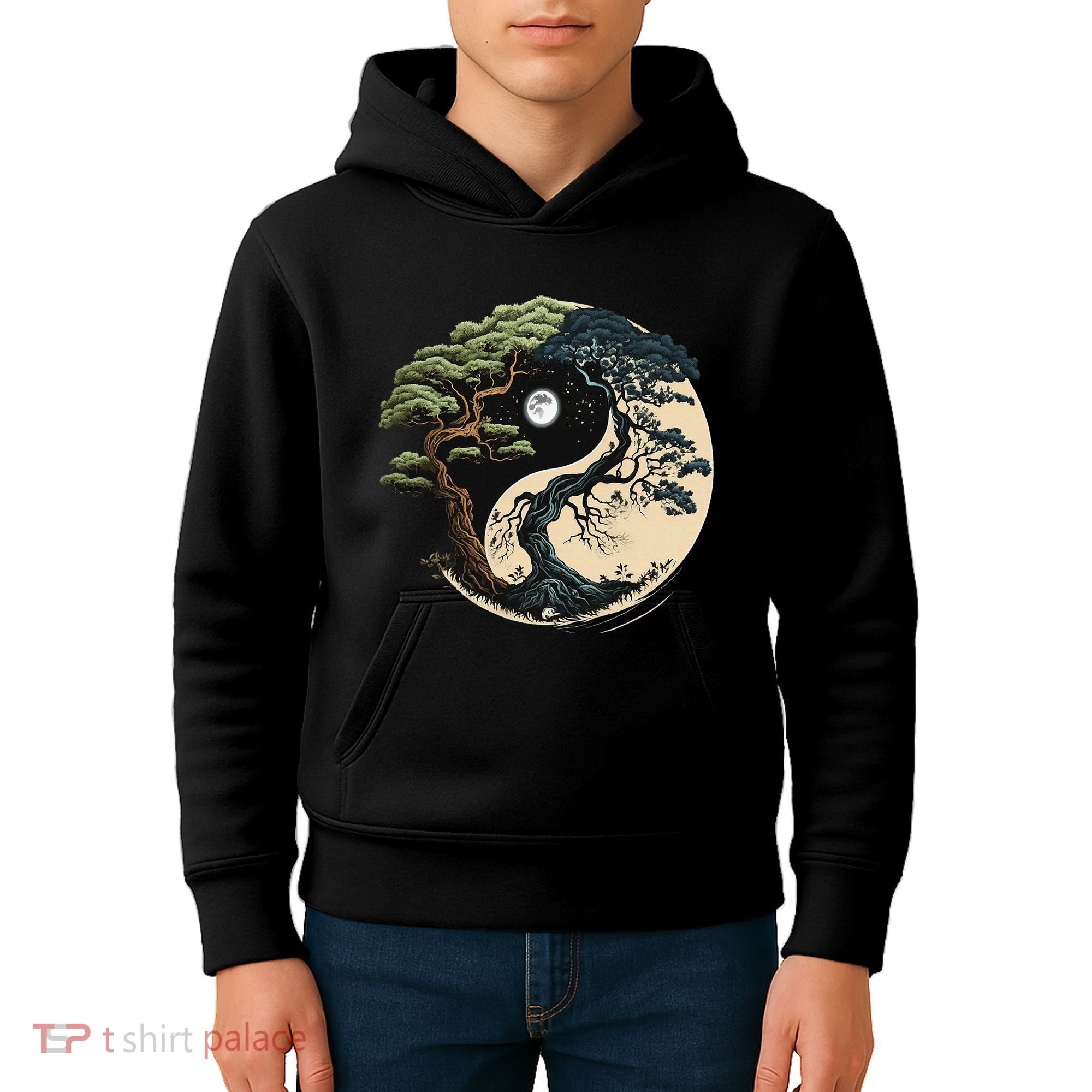 Yin Yang Tree Of Life On Buddhist Bonsai Tree Kids Hoodie