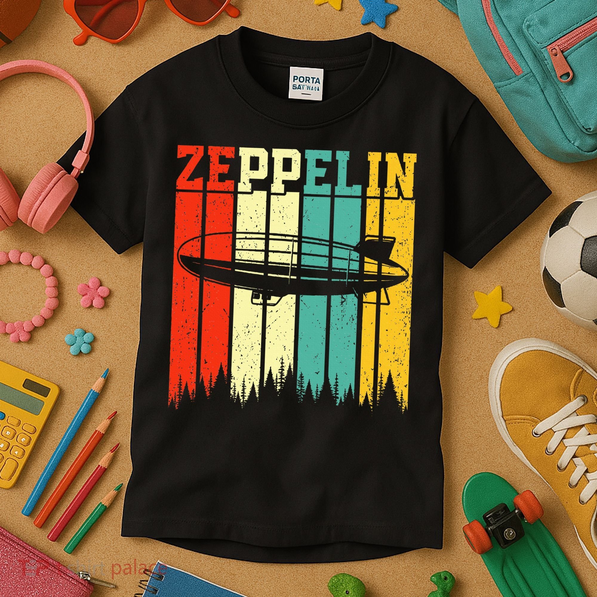 Zeppelin 70s 80s Dirigible Airship Zepelin Zepplin Kids T-Shirt