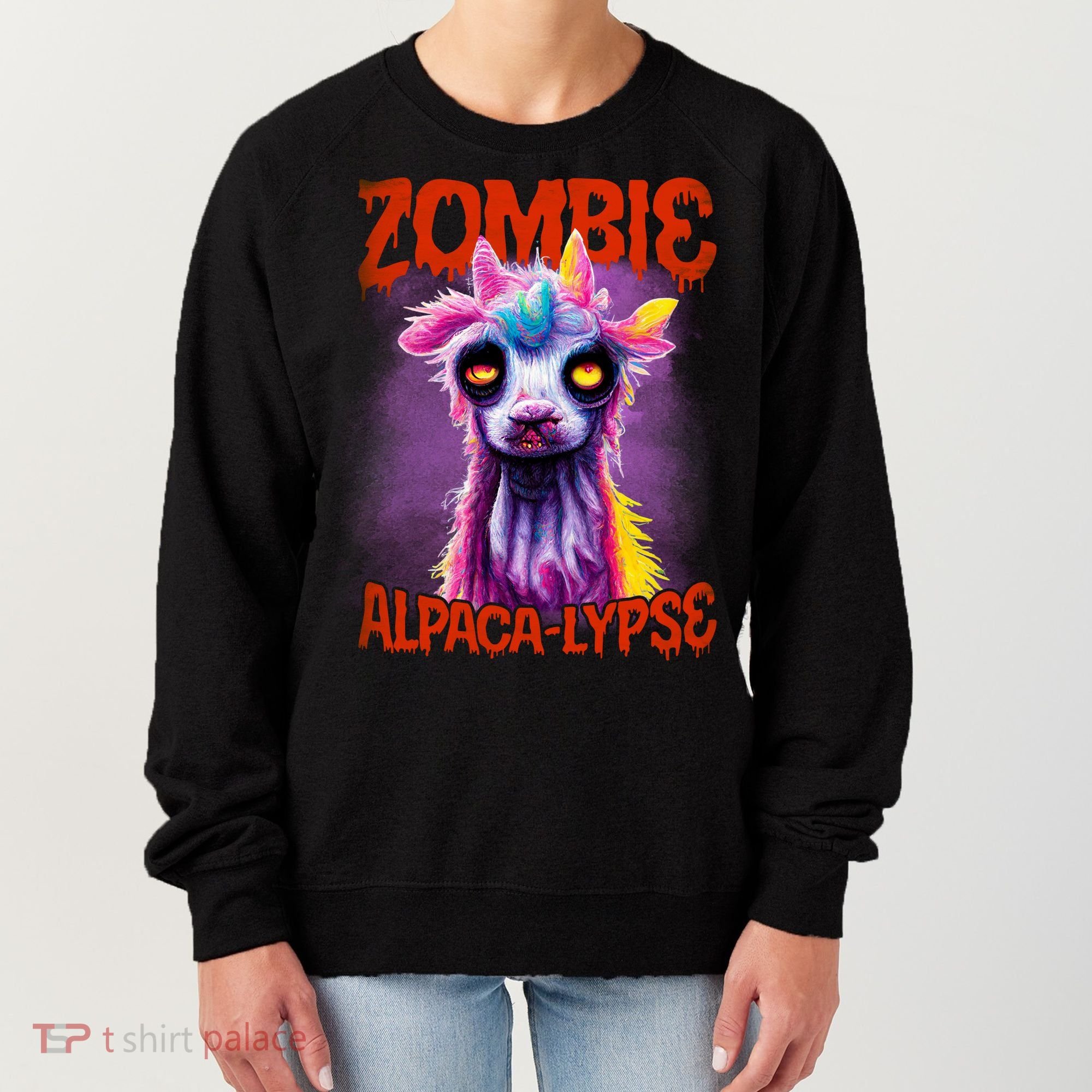 Zombie Alpaca Lypse Halloween Llama Spooky Costumes Graphic Plus Size Women's Sweatshirt