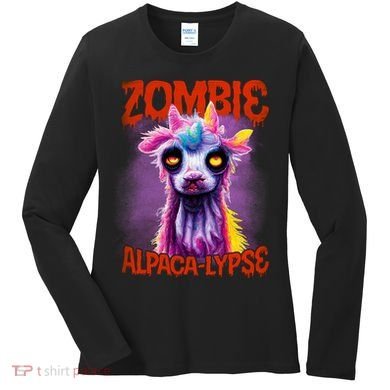Zombie Alpaca Lypse Halloween Llama Spooky Costumes Graphic Plus Size Women's Long Sleeve Shirt