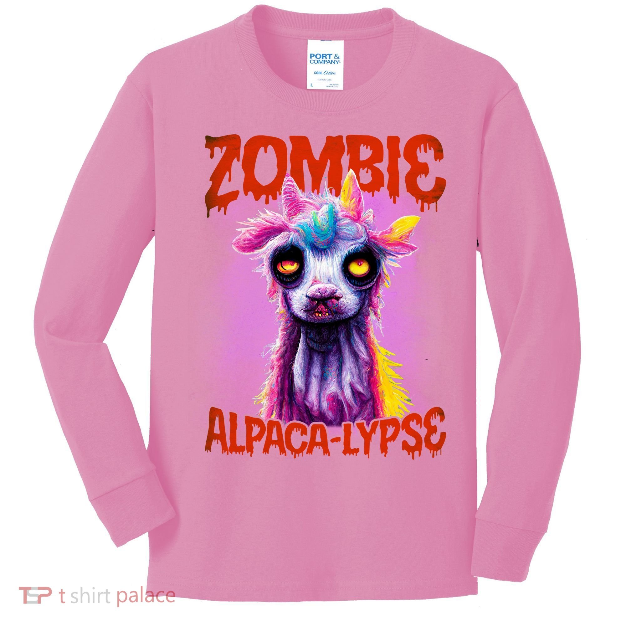 Zombie Alpaca Lypse Halloween Llama Spooky Costumes Graphic Plus Size Kids Long Sleeve Shirt