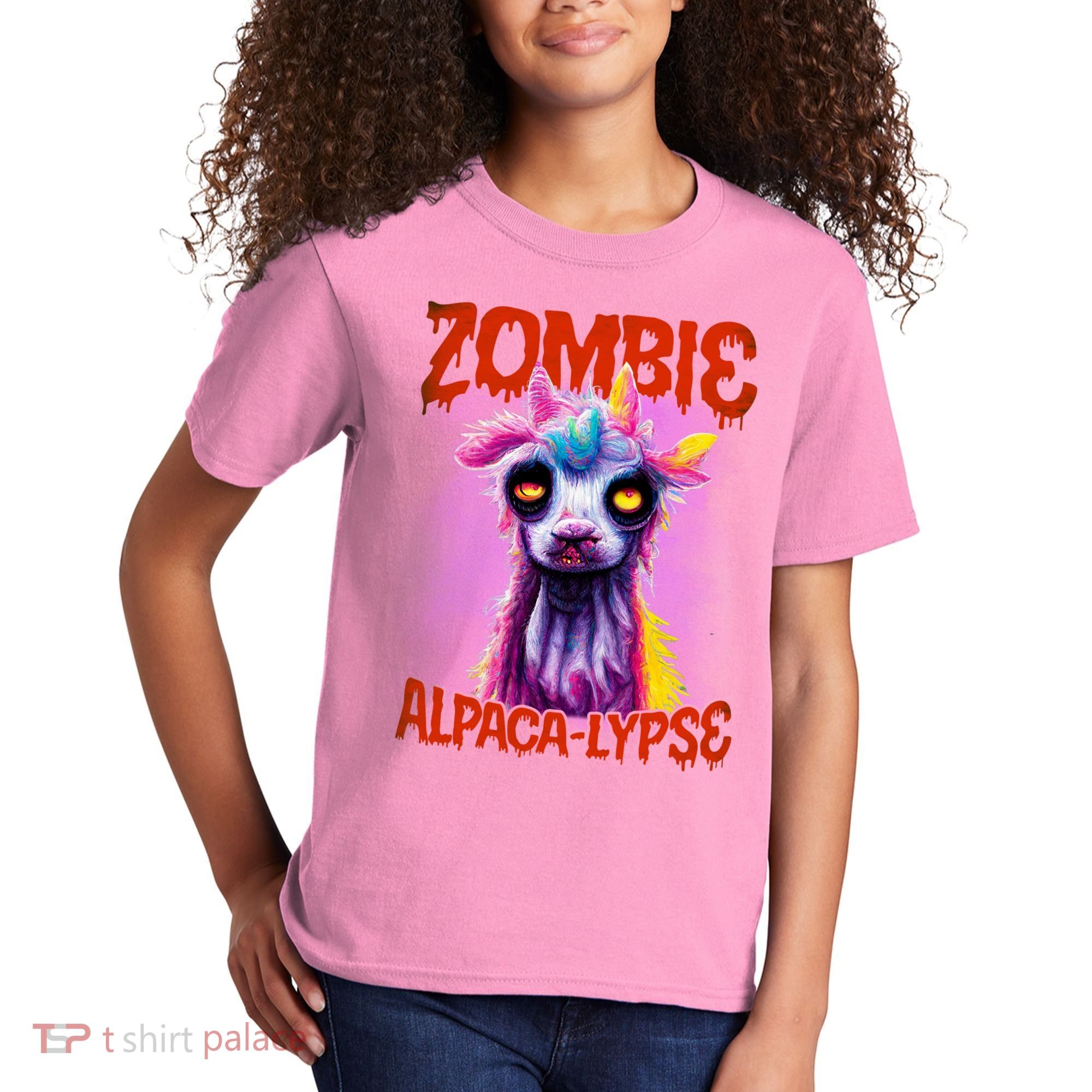 Zombie Alpaca Lypse Halloween Llama Spooky Costumes Graphic Plus Size Kids T-Shirt