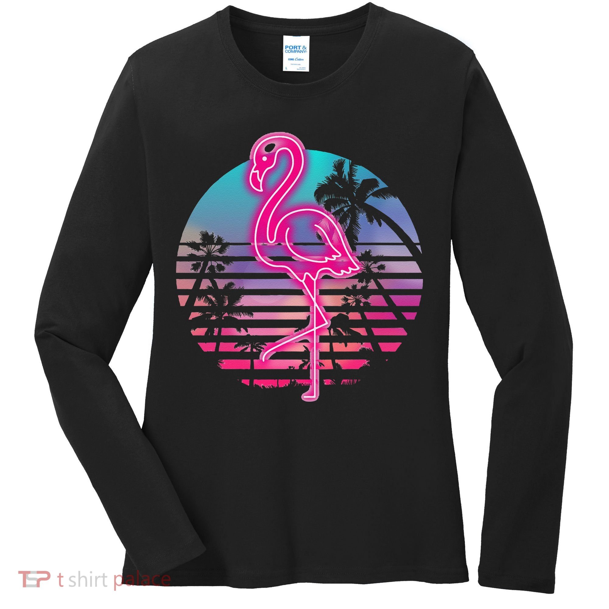 Zoo Animal Tropic Summer Sunrise Gift Flamingo Women's Long Sleeve Shirt