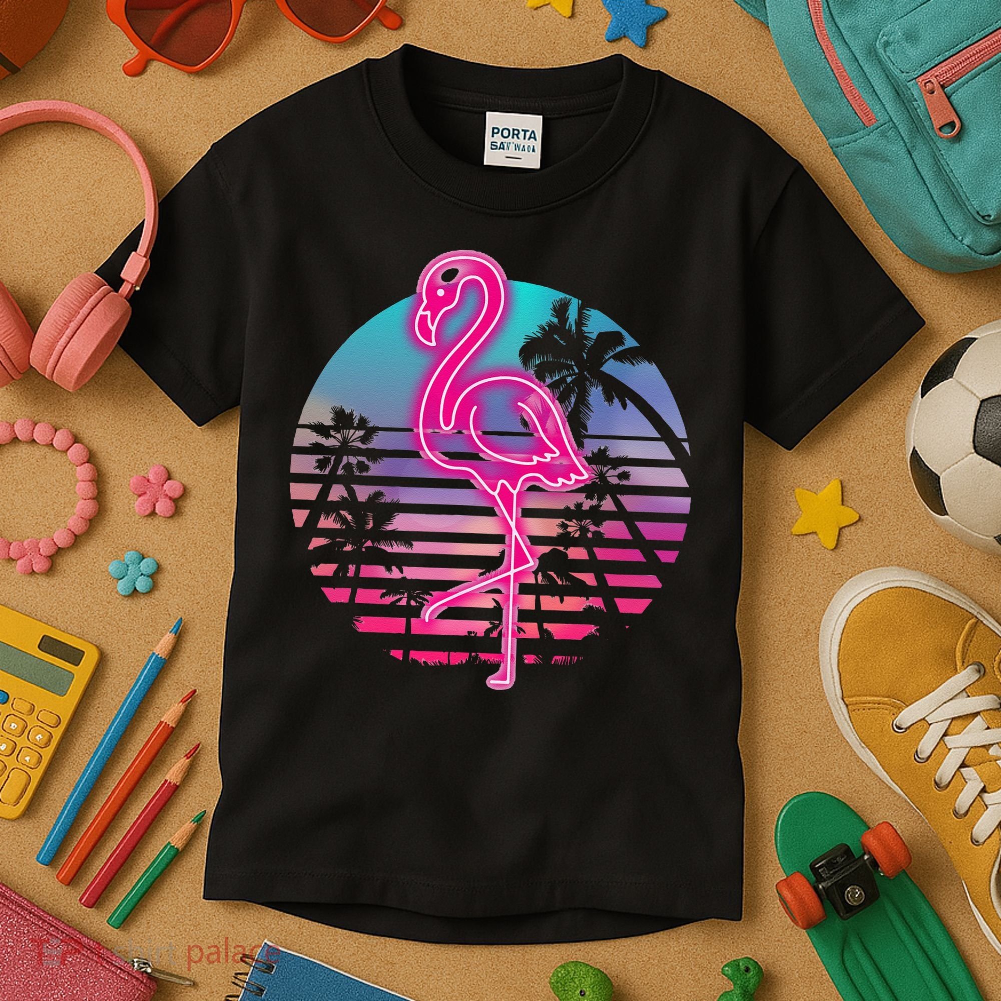 Zoo Animal Tropic Summer Sunrise Gift Flamingo Kids T-Shirt