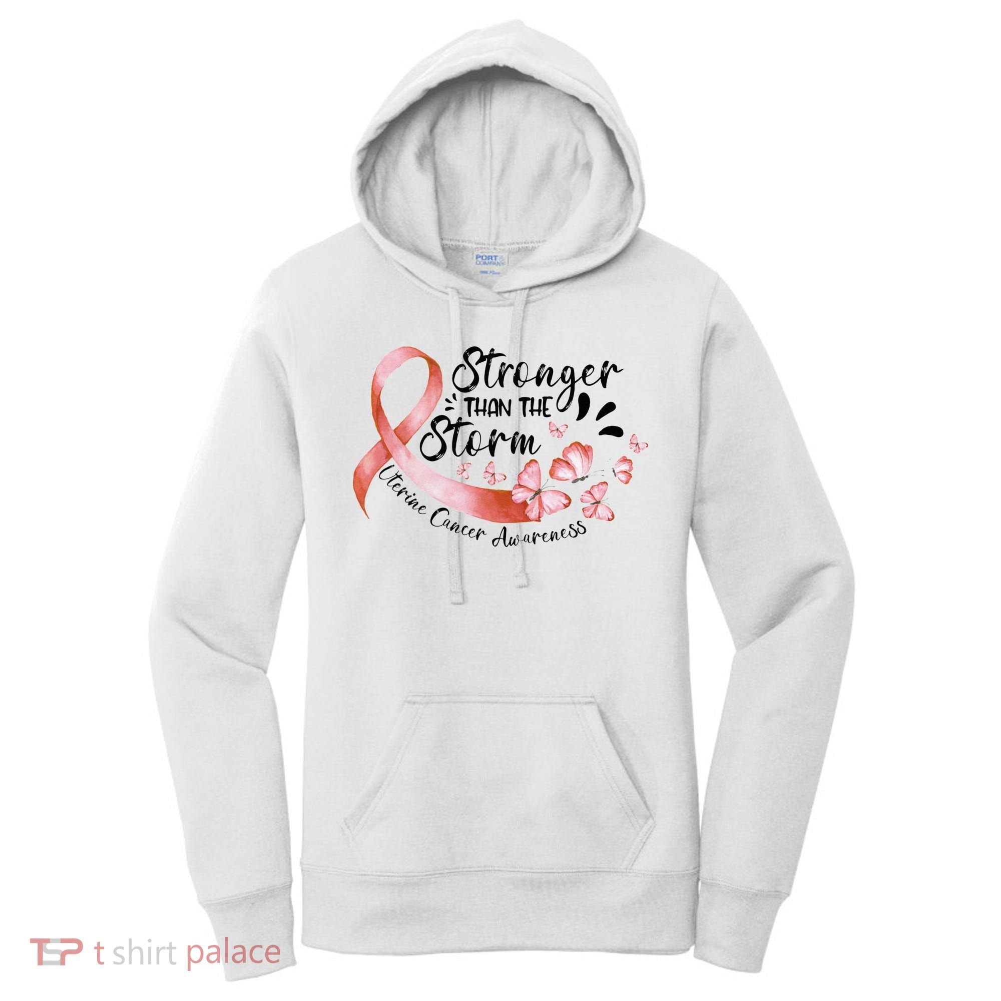 ZqxP Butterfly Peach Ribbon Uterine Cancer Awareness Women's Hoodie