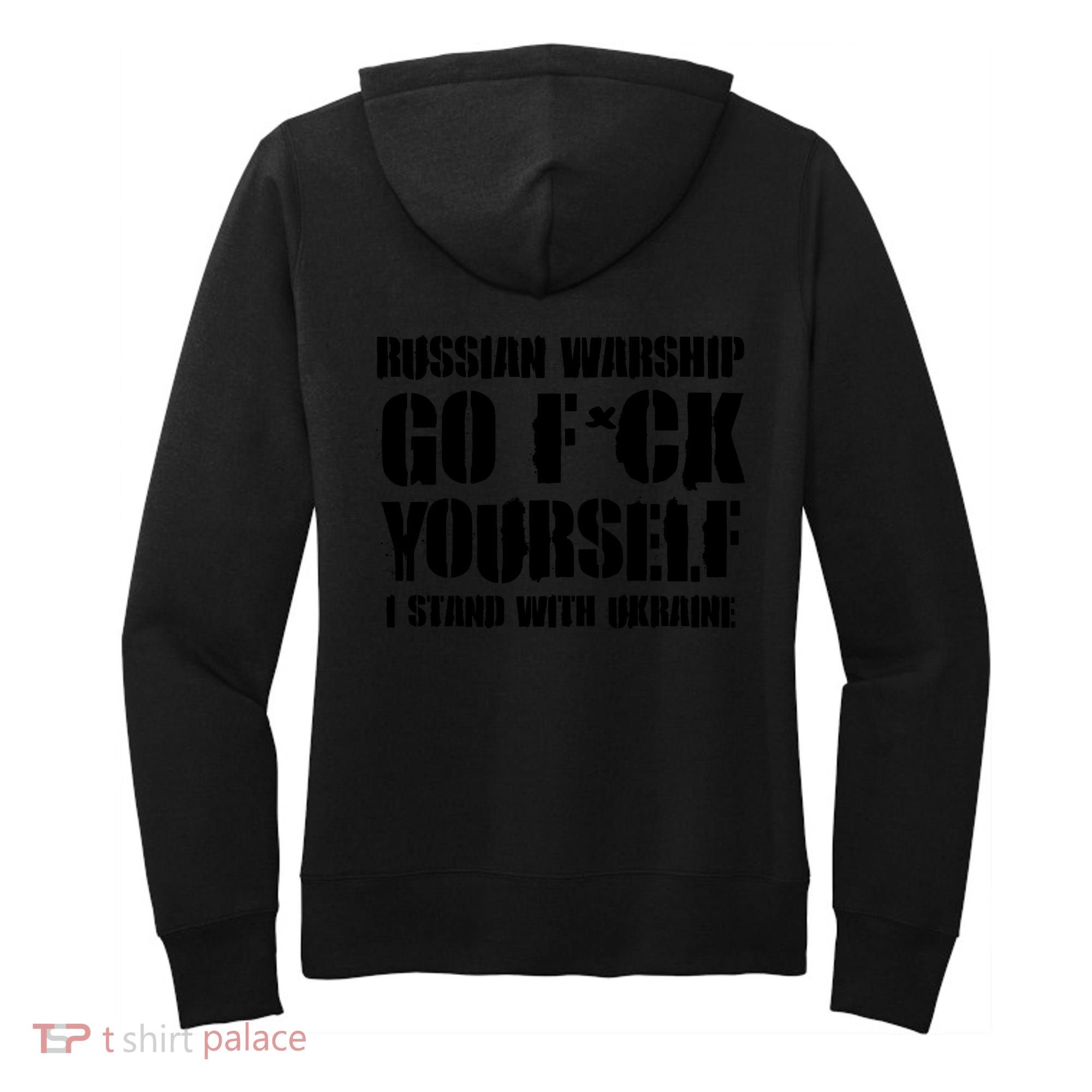 Zelensky Cross Ukraine Russian Warship Go F Yourself Front & Back Women's Hoodie
