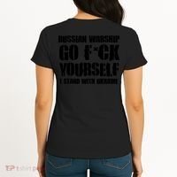 Zelensky Cross Ukraine Russian Warship Go F Yourself Front & Back Women's T-Shirt thumb 1