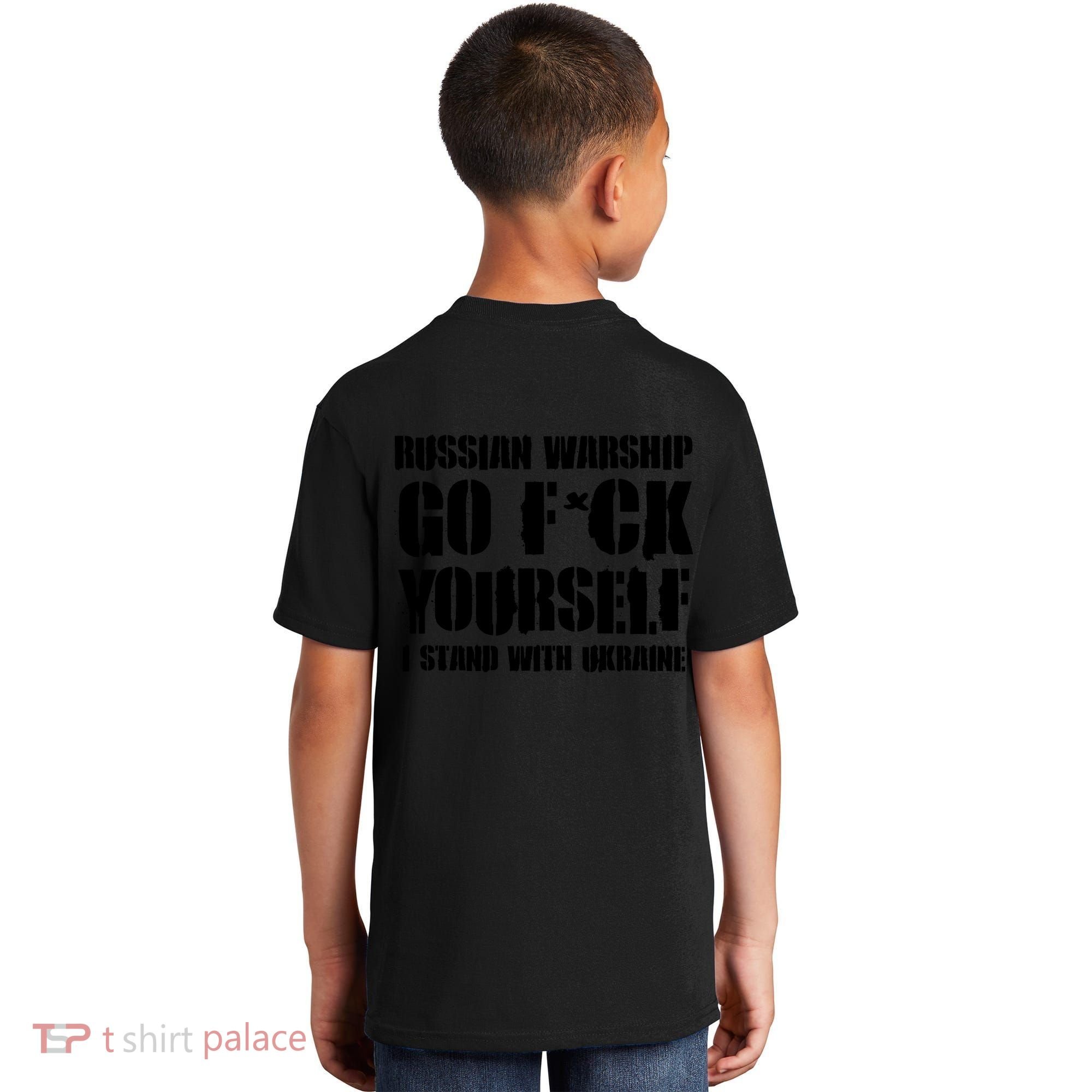 Zelensky Cross Ukraine Russian Warship Go F Yourself Front & Back Kids T-Shirt