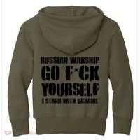 Zelensky Cross Ukraine Russian Warship Go F Yourself Front & Back Kids Hoodie thumb 1
