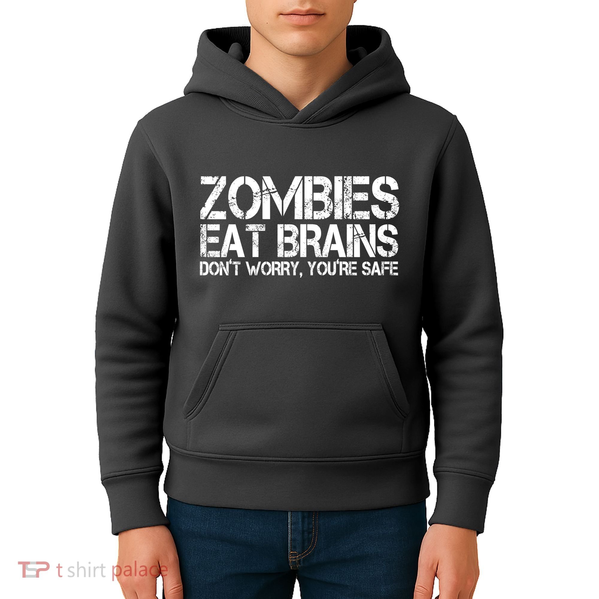 Zombies Eat Brains Dont Worry Youre Safe Funny Kids Hoodie