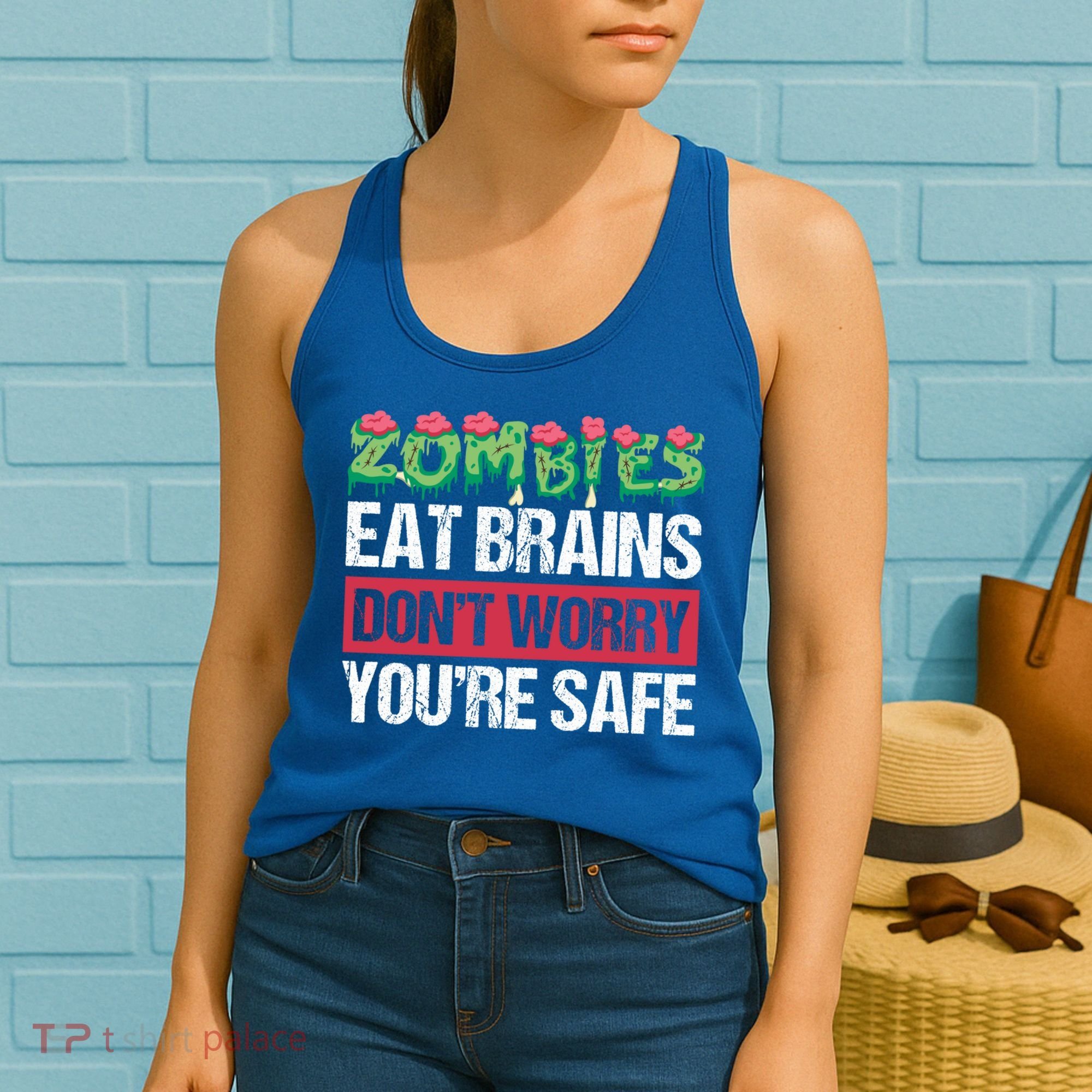 Zombies Eat Brains For Halloween Cute Gift Women's Tank Top