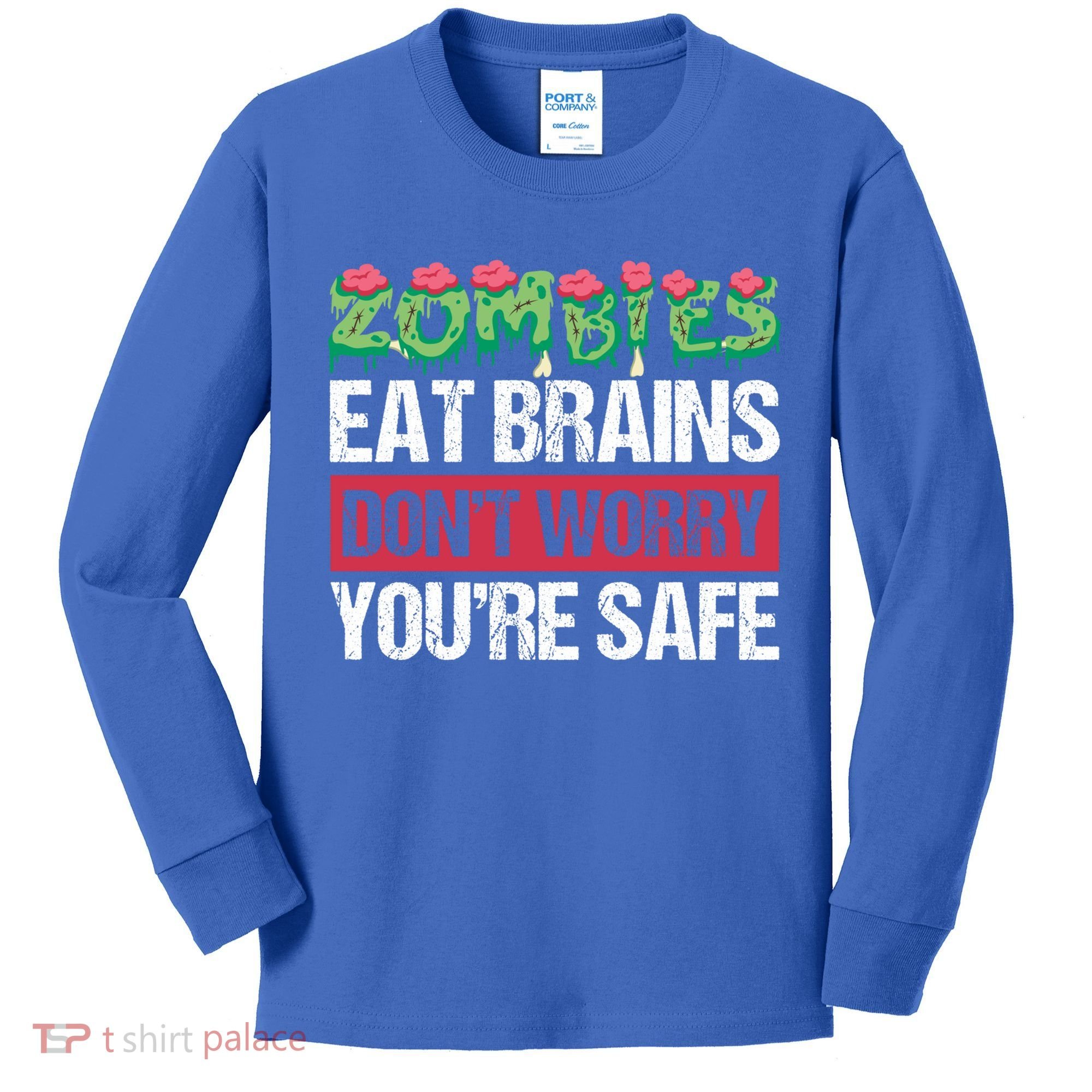 Zombies Eat Brains For Halloween Cute Gift Kids Long Sleeve Shirt