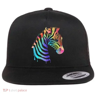 Zebra Neon Flat Bill Trucker Hat