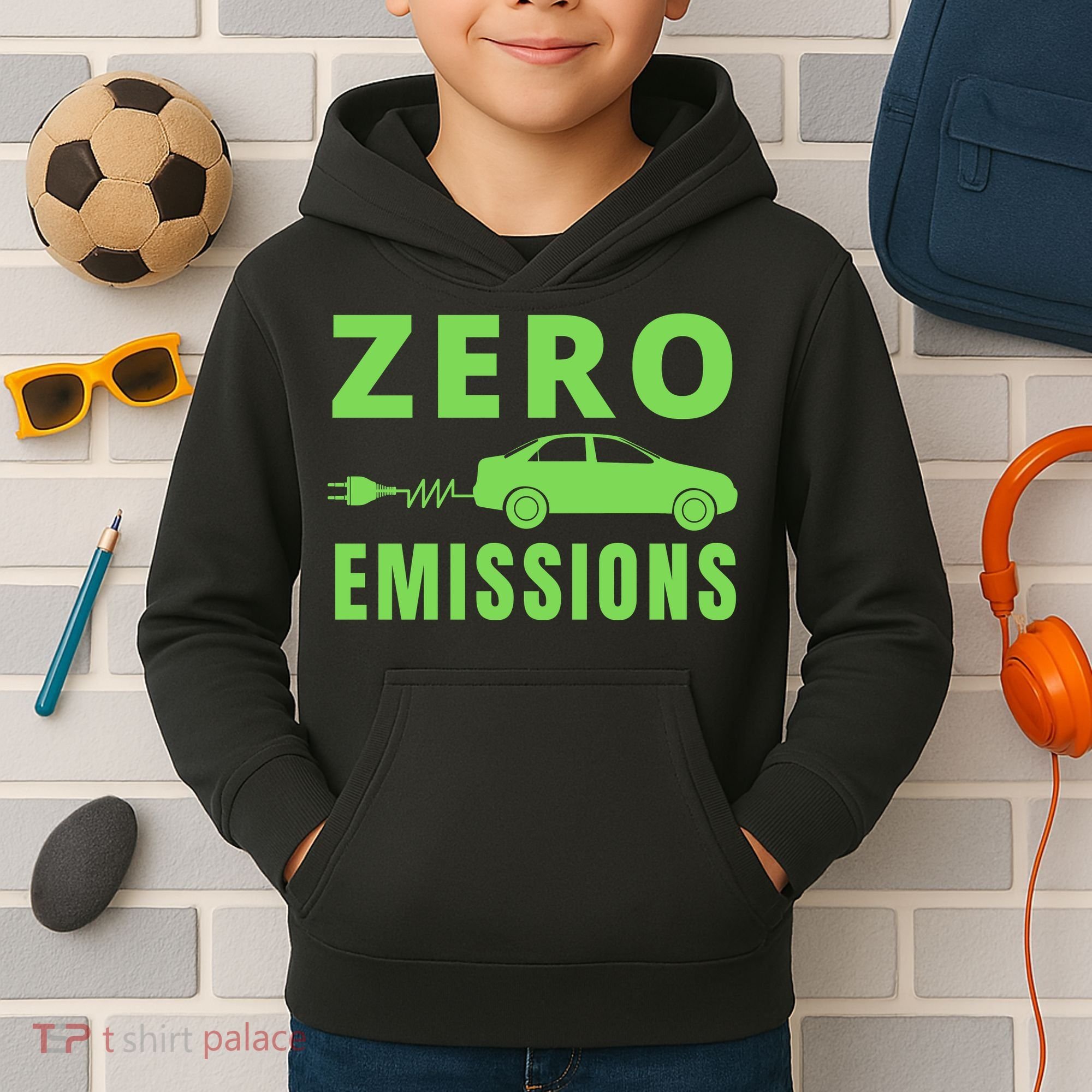 Zero Emissions Funny Electric Car Funny Electric Car Plug Me In E-Car Kids Hoodie