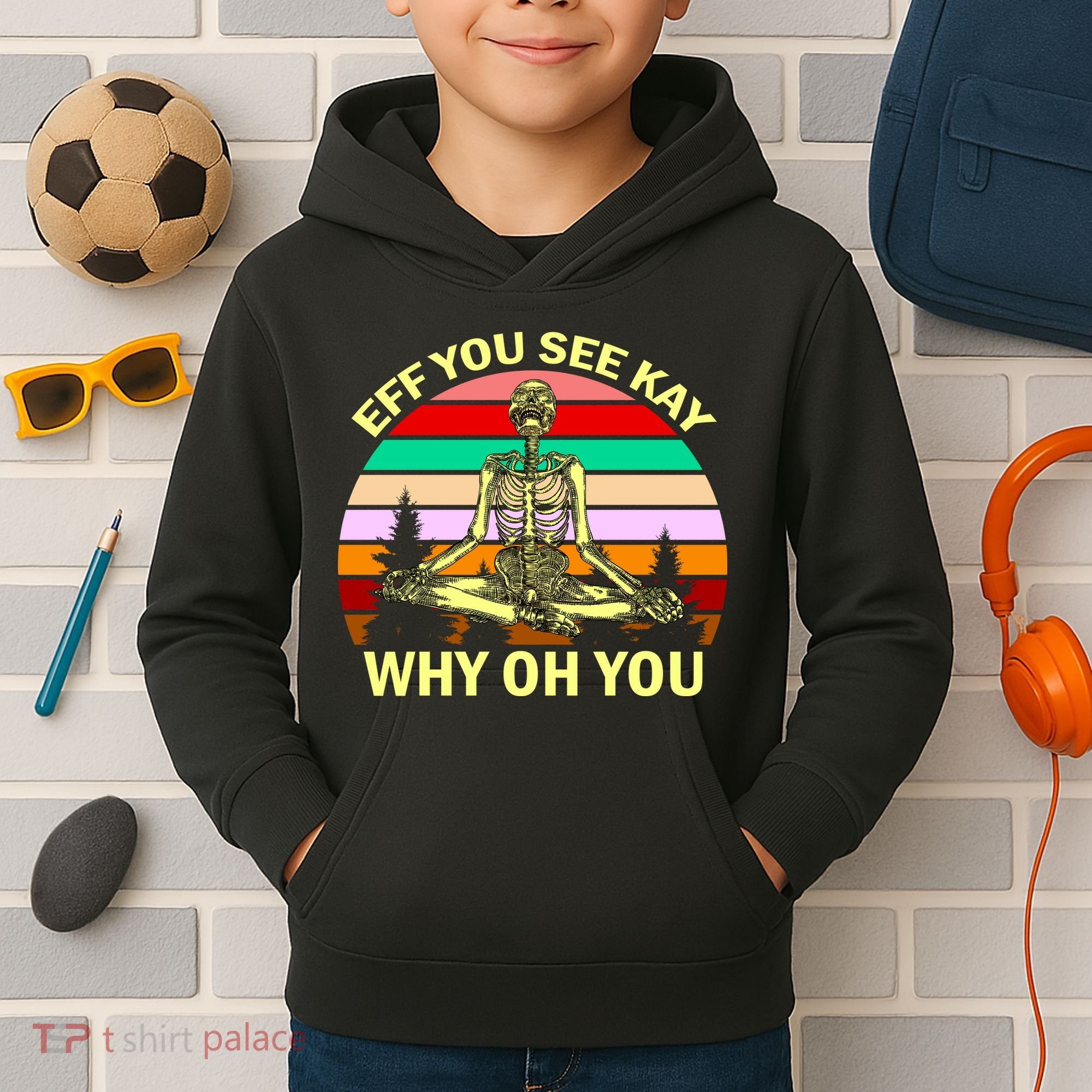 Zen Meditating Skeleton Eff You See Kay Kids Hoodie